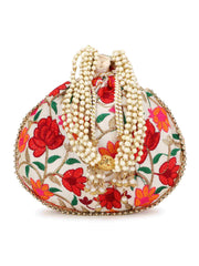 Dangle Floral Embroidered Faux Silk Potli