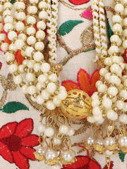 Dangle Floral Embroidered Faux Silk Potli