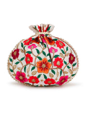 Dangle Floral Embroidered Faux Silk Potli