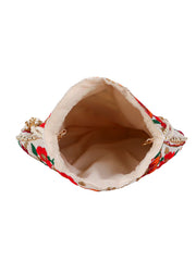 Dangle Floral Embroidered Faux Silk Potli