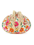 Dangle Floral Embroidered Faux Silk Potli