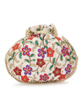 Dangle Floral Embroidered Faux Silk Potli