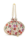 Dangle Floral Embroidered Faux Silk Potli