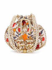 Dangle Floral Embroidered Faux Silk Potli