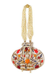 Dangle Floral Embroidered Faux Silk Potli