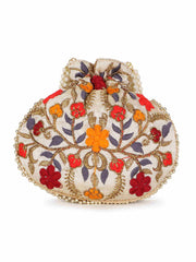 Dangle Floral Embroidered Faux Silk Potli