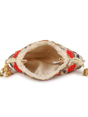 Dangle Floral Embroidered Faux Silk Potli