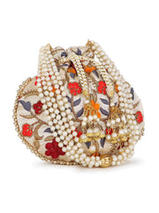 Dangle Floral Embroidered Faux Silk Potli