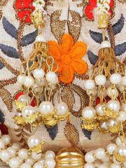 Dangle Floral Embroidered Faux Silk Potli
