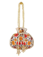 Dangle Floral Embroidered Faux Silk Potli