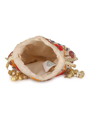 Dangle Floral Embroidered Faux Silk Potli