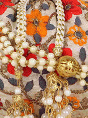 Dangle Floral Embroidered Faux Silk Potli