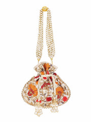 Dangle Floral Embroidered Faux Silk Potli