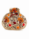 Dangle Floral Embroidered Faux Silk Potli