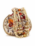 Dangle Floral Embroidered Faux Silk Potli
