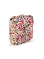 Vista Stone work Embellished Faux Silk Clutch