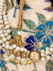 Lotus Floral Embroidered Faux Silk Potli