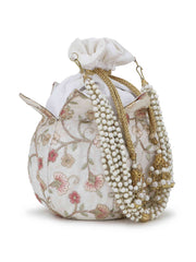 Lotus Floral Embroidered Faux Silk Potli