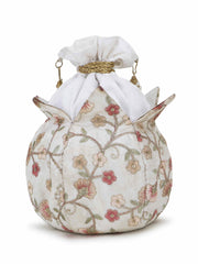 Lotus Floral Embroidered Faux Silk Potli