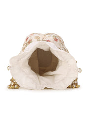 Lotus Floral Embroidered Faux Silk Potli