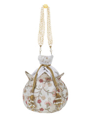 Lotus Floral Embroidered Faux Silk Potli
