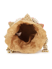 Lotus Floral Embroidered Faux Silk Potli