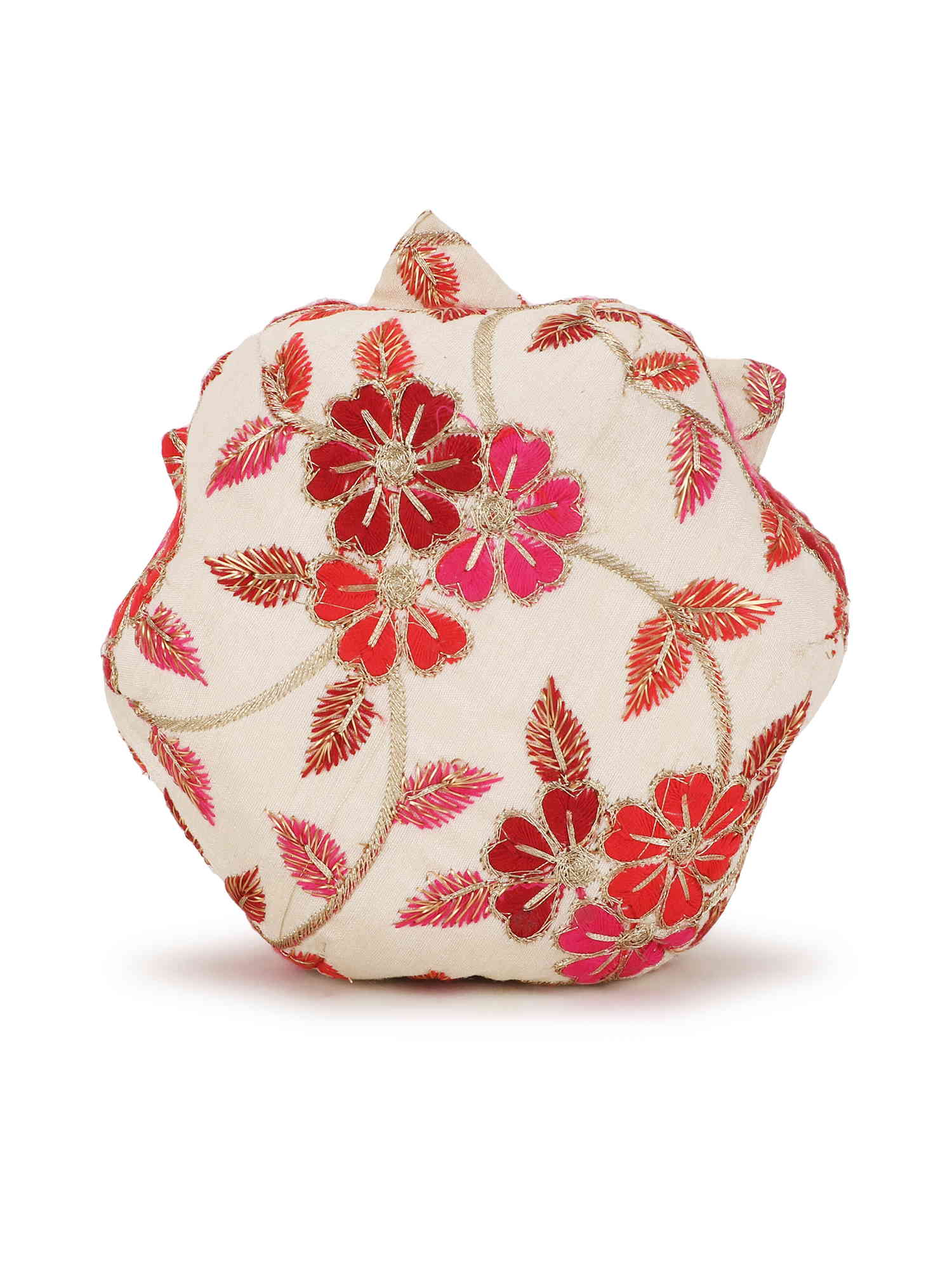Lotus Floral Embroidered Faux Silk Potli