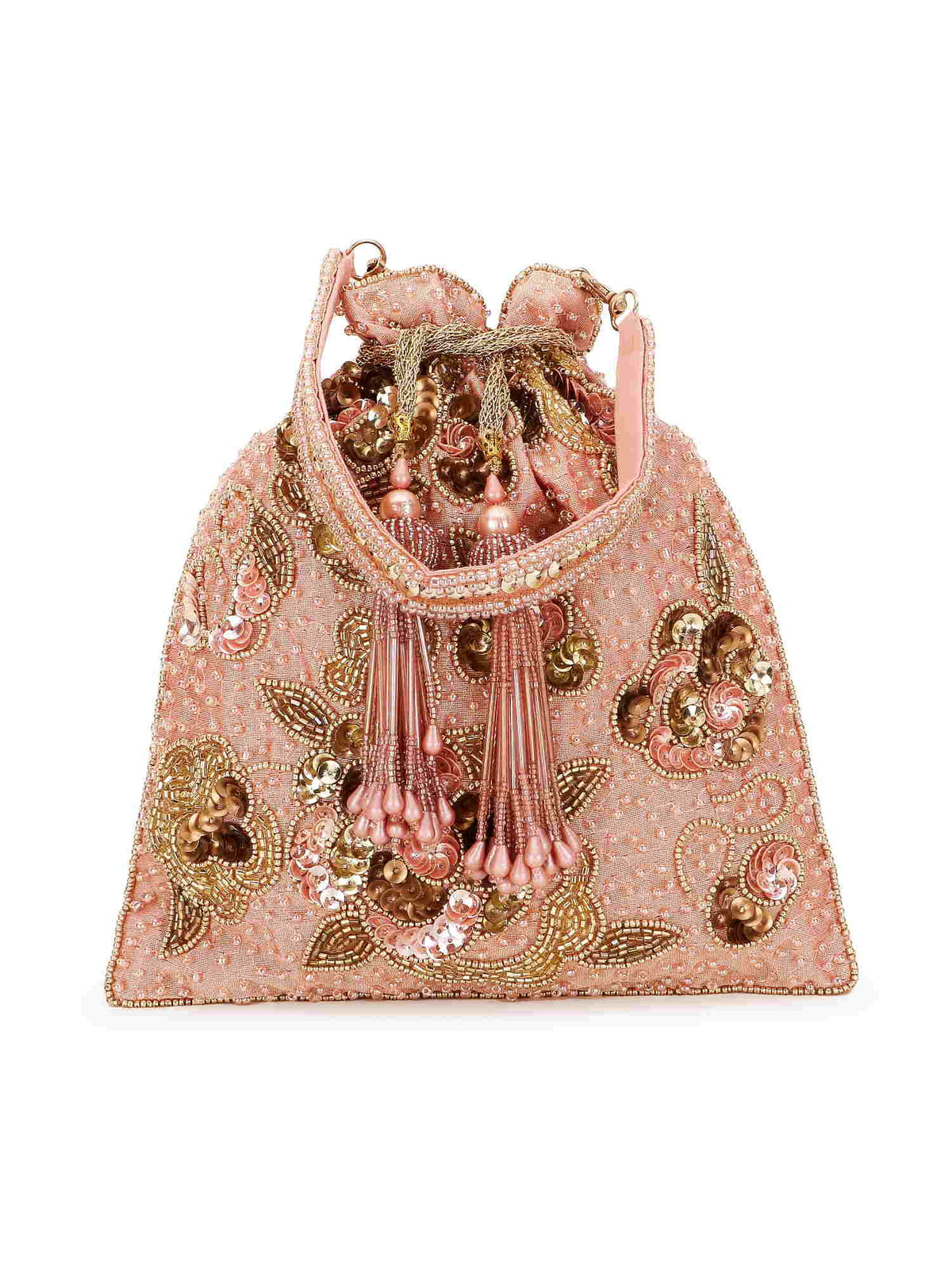 Dangle Floral Embellished Faux Silk Potli