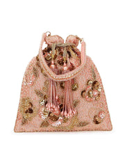 Dangle Floral Embellished Faux Silk Potli
