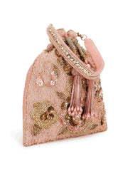 Dangle Floral Embellished Faux Silk Potli