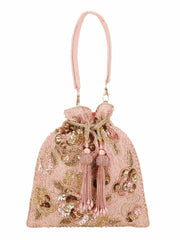 Dangle Floral Embellished Faux Silk Potli