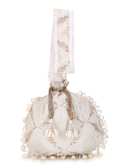 Dangle Stone work Embroidered Faux Silk Potli