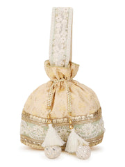 Dangle Floral Lace Detailed Faux Silk Potli