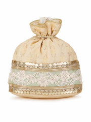 Dangle Floral Lace Detailed Faux Silk Potli