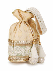 Dangle Floral Lace Detailed Faux Silk Potli