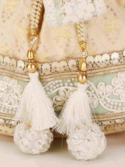 Dangle Floral Lace Detailed Faux Silk Potli