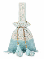 Dangle Floral Lace Detailed Faux Silk Potli