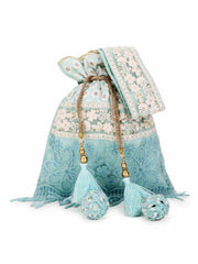 Dangle Floral Lace Detailed Faux Silk Potli