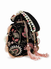 Dangle Floral Embroidered Velvet Potli