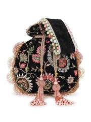 Dangle Floral Embroidered Velvet Potli