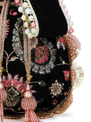 Dangle Floral Embroidered Velvet Potli