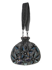 Dangle Floral Embellished Faux Silk Potli