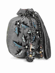 Dangle Floral Embellished Faux Silk Potli