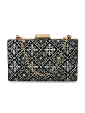 Hue Geometric Embroidered Velvet Clutch