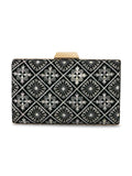 Hue Geometric Embroidered Velvet Clutch