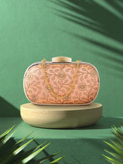 Hue Floral Embroidered Faux Silk Clutch