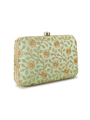 Hue Floral Embroidered Faux Silk Clutch