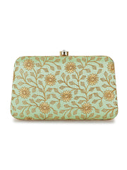 Hue Floral Embroidered Faux Silk Clutch