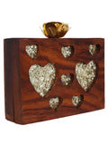 Timber Heart Sequins Wooden Party Clutch