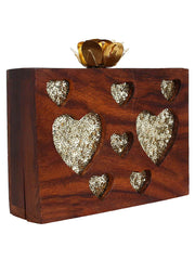 Timber Heart Sequins Wooden Party Clutch